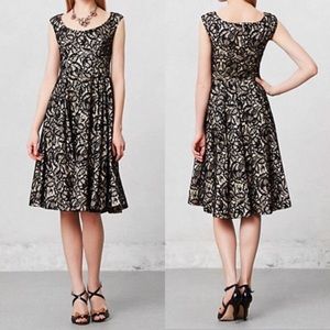 Anthropologie Black Lace Overlay Tea Length Dress